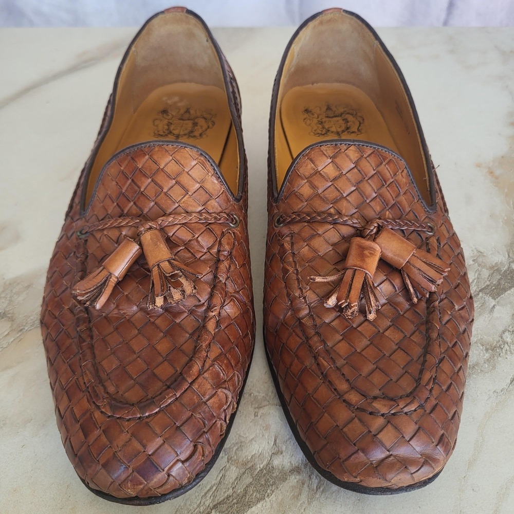 Bow-Tie Parker I Woven Leather Tassel Loafers Mens Size 10 Brown Dress Slip On